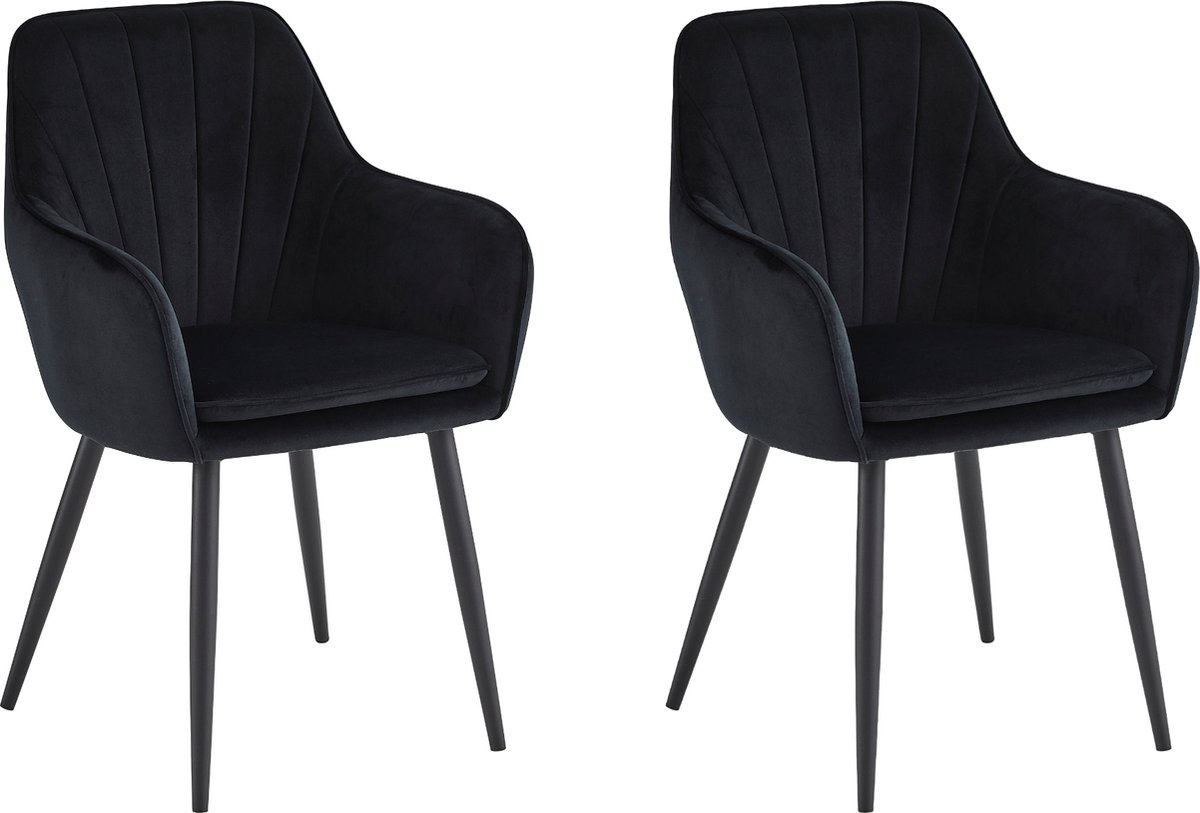 Colenis Melissa Eetkamerstoel - Set Van 2 - Zwart - Fluweel - Velvet - Industrieel - Met armleuning