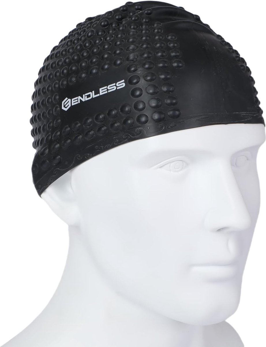 Endless Siliconen Badmuts Zwart – Zwemmuts Volwassenen Unisex – Waterdichte & Chloorbestendige Swim Cap – Elastisch voor Lang & Kort Haar – Comfortabele Pasvorm met Dikke Rand – Ideaal voor Zwemtraining & Wedstrijd