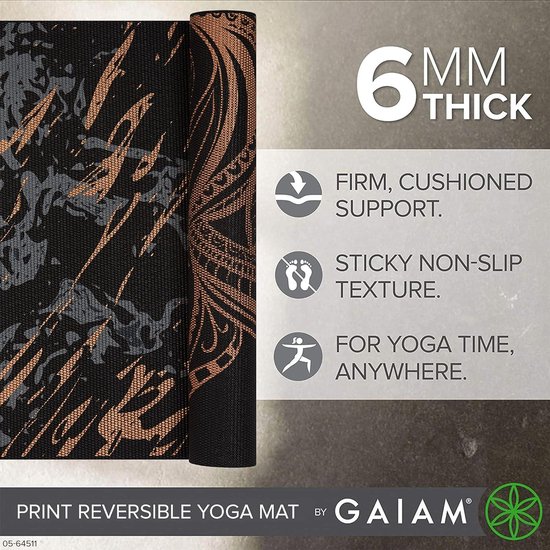 Premium 6 mm Print Omkeerbare Extra Dikke Antislip Yoga Mat - Gaiam - Geschikt voor Yoga, Pilates en Fitness - 68 Inch x 24 Inch x 6mm Dik van Gaiam — afbeelding 2