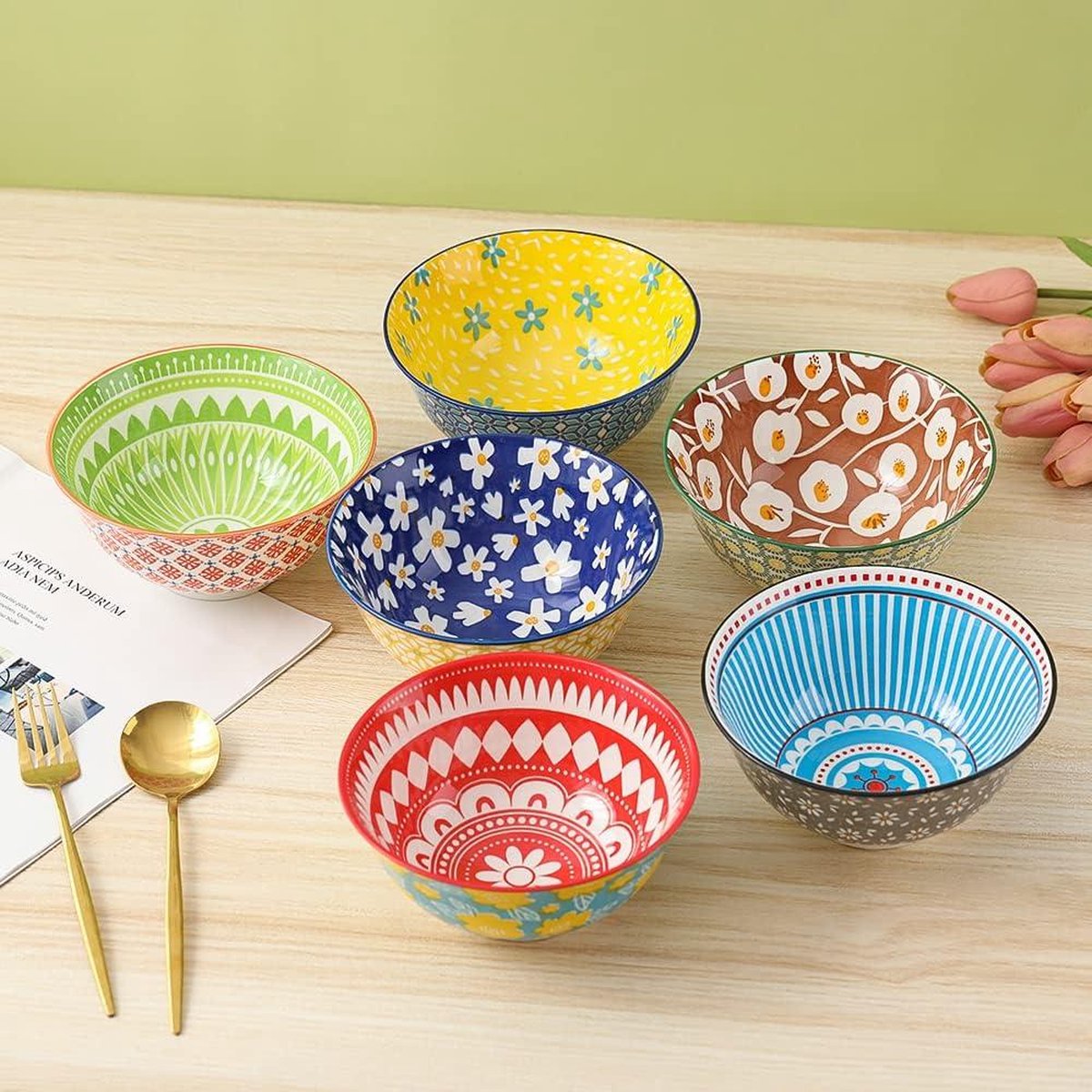 27.7 ounce soepkom set, porseleinen granen kommen magnetron en vaatwasser, keuken schalen voor havermout ontbijt, rijst, keramische kommen Set van 4