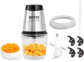 Elektrische keukenmachine vleesmolen 400 W - multifunctionele hakmolen 600 ml vulcapaciteit - blender 3000 omw/min + 4000 omw/min - groentesnijder - glazen kom & mes & schraper zilver