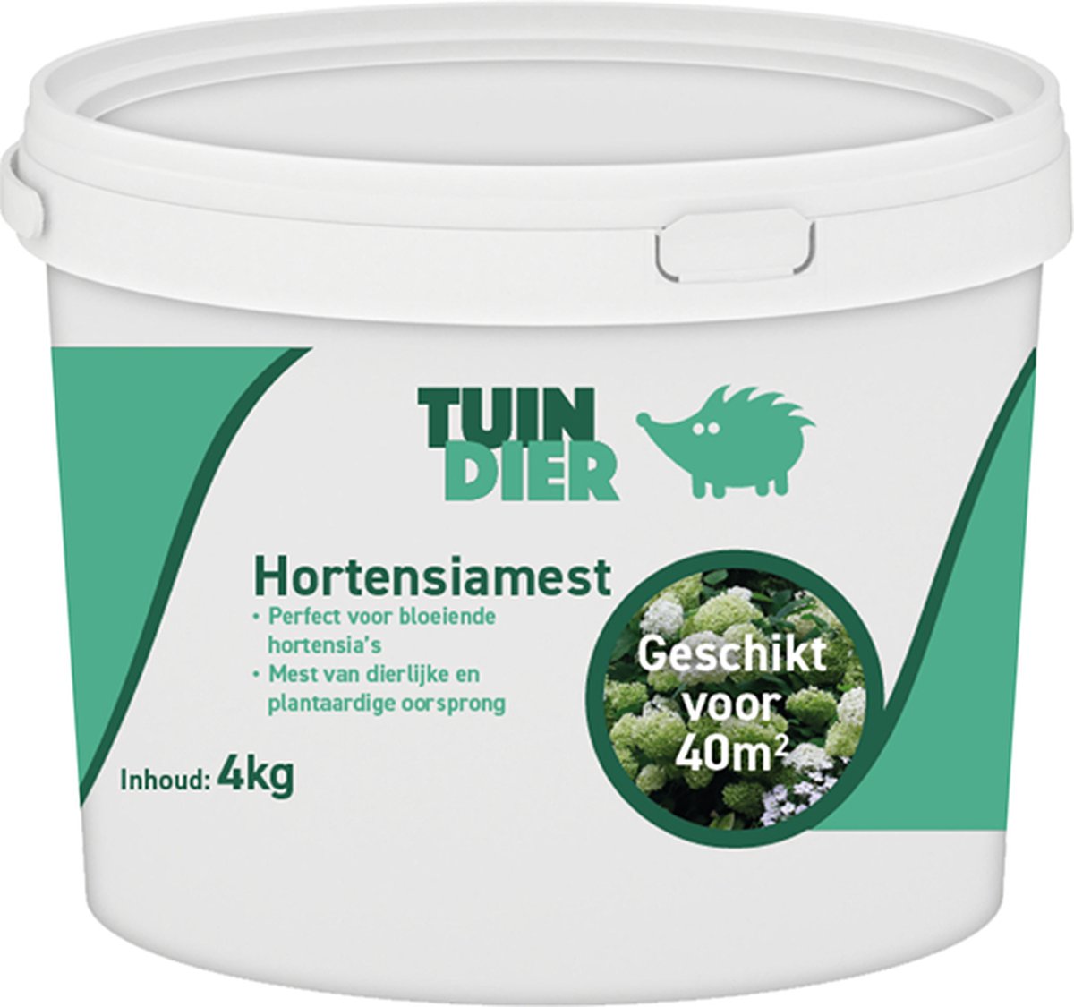 Hortensia mest | TUIN-DIER® | Hortensia voeding | Hortensiamest | Hortensiavoeding | 100% natuurlijk | In handige bewaaremmer | 4.000 gram | 4 kilogram