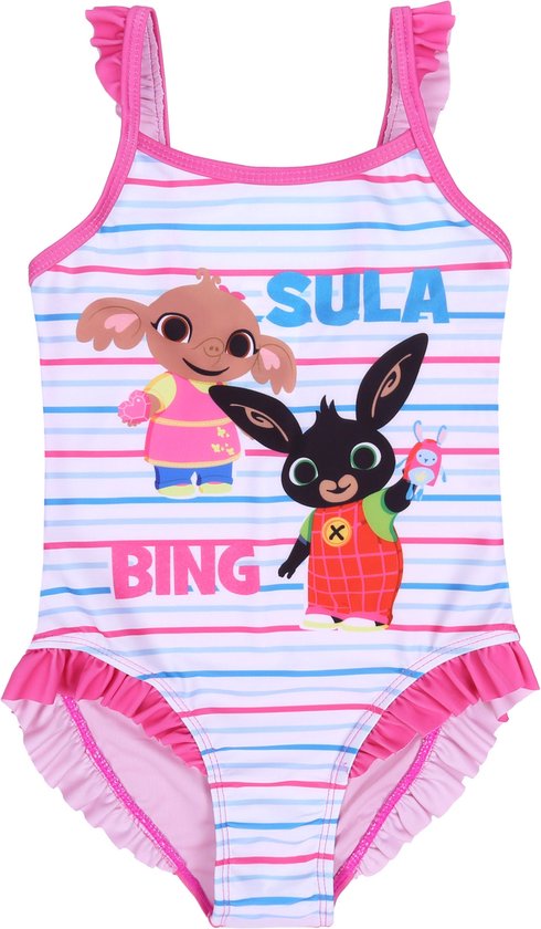 Foto: Roze wit eendelig meisjesbadpak bing