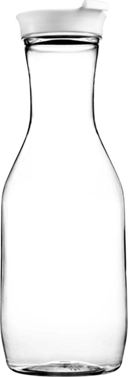 Decorline- 3 x Transparante Kunstof Herbruikbaar Waterkan 900 ML met witte deksel -Ronde Bodem- Waterkaraf voor Fruitwater, ijsthee en sap.