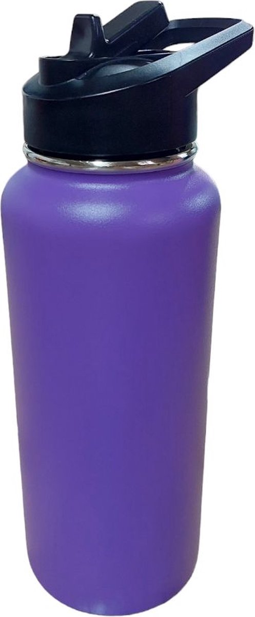Waterfles - Drinkfles 1 liter, 32oz - BPA & Lekvrij - Dubbelwandig roestvrij staal drinkflessen- Drinkfles volwassenen - Paars