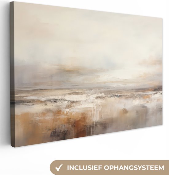 Peinture sur toile 60x40 cm - Décoration murale Art - Industriel - Grijs - Marron - Abstrait - Décoration murale salon - Décoration chambre moderne - Tableaux abstraits