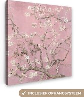 Canvas schilderij 90x90 cm - Wanddecoratie Amandelbloesem - Kunst - Van Gogh - Roze - Muurdecoratie woonkamer - Slaapkamer decoratie - Kamer accessoires - Schilderijen op canvas