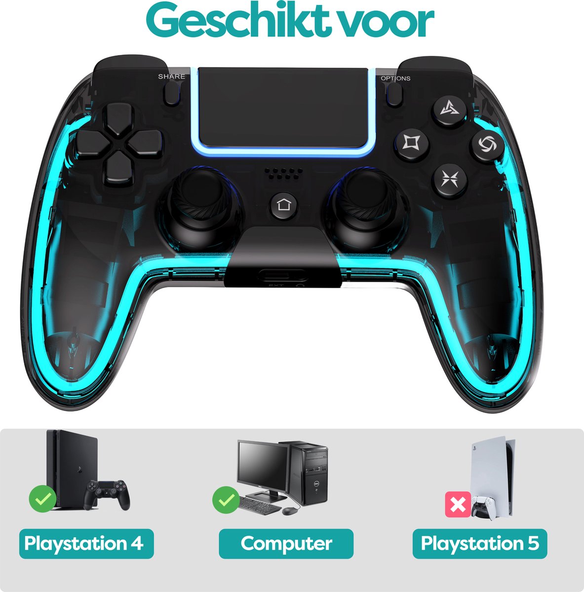 Draadloze RGB Controllers geschikt voor PS4 controller - Shock V3