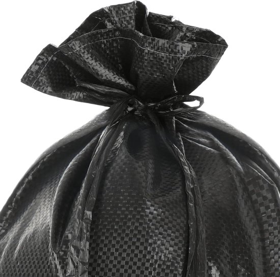 10 x zandzak tot 20 kg, premium PP-zak met bevestigingsband, extreem robuuste stoffen zak met koord, bescherming tegen overstromingen (zwart, 10 stuks, tot 20 kg) van Noorbase — afbeelding 4