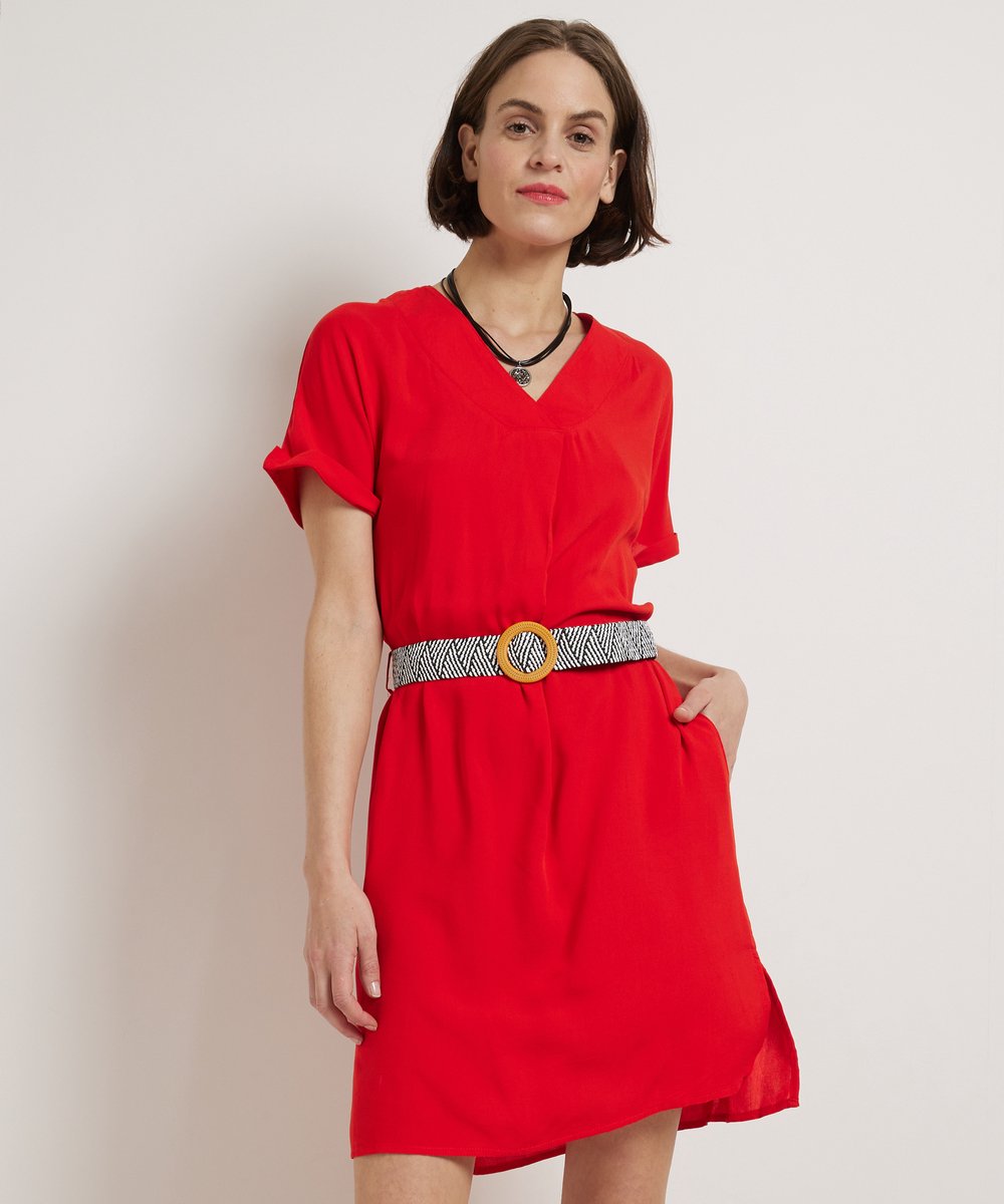 TerStal Dames Vrouwen Pescara Linnenlook Jurk Met Riem Rood In Maat L bol