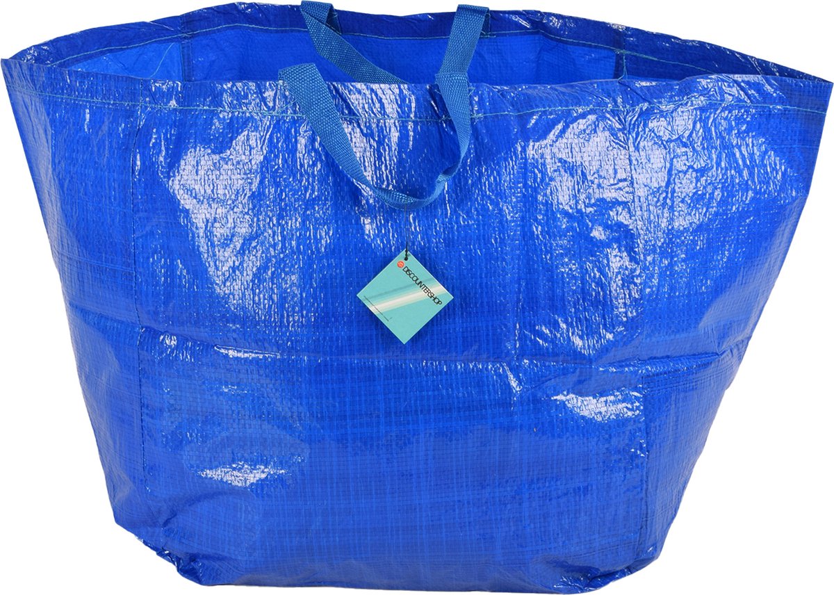 Blauwe Opbergtas 60L - Duurzaam Kunststof - Multifunctionele Reis- en Winkeltas met Extra Groot Capaciteit - 37x40x41cm - Sterke en Stevig Handvatten - Herbruikbaar en Milieuvriendelijk