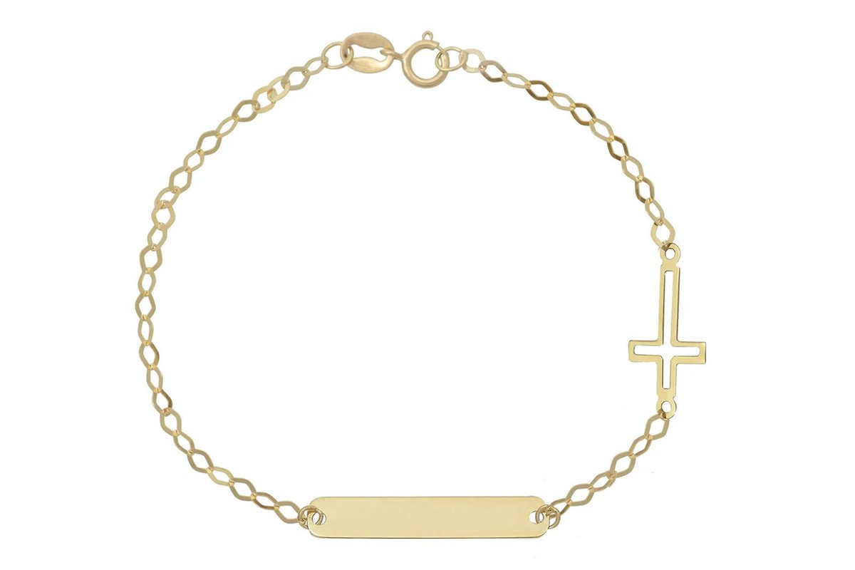 Baby/Kinder Plaatarmbandje Open Kruis 14K Goud