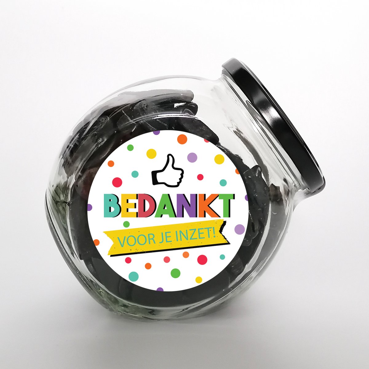 Snoeppot - "Bedankt voor je inzet" - gemengde drop - bedankje - bedankt cadeautje - drop cadeau - bedankt collega - einde stage - afsluiting project