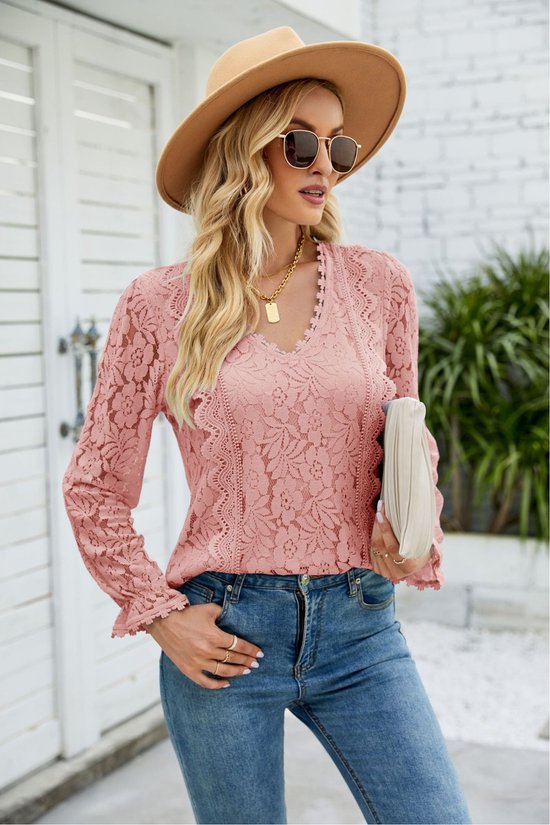 SUNMOOL - Blouse Femme - Chemise Femme - Top Femme - V V - Rose - Taille : M