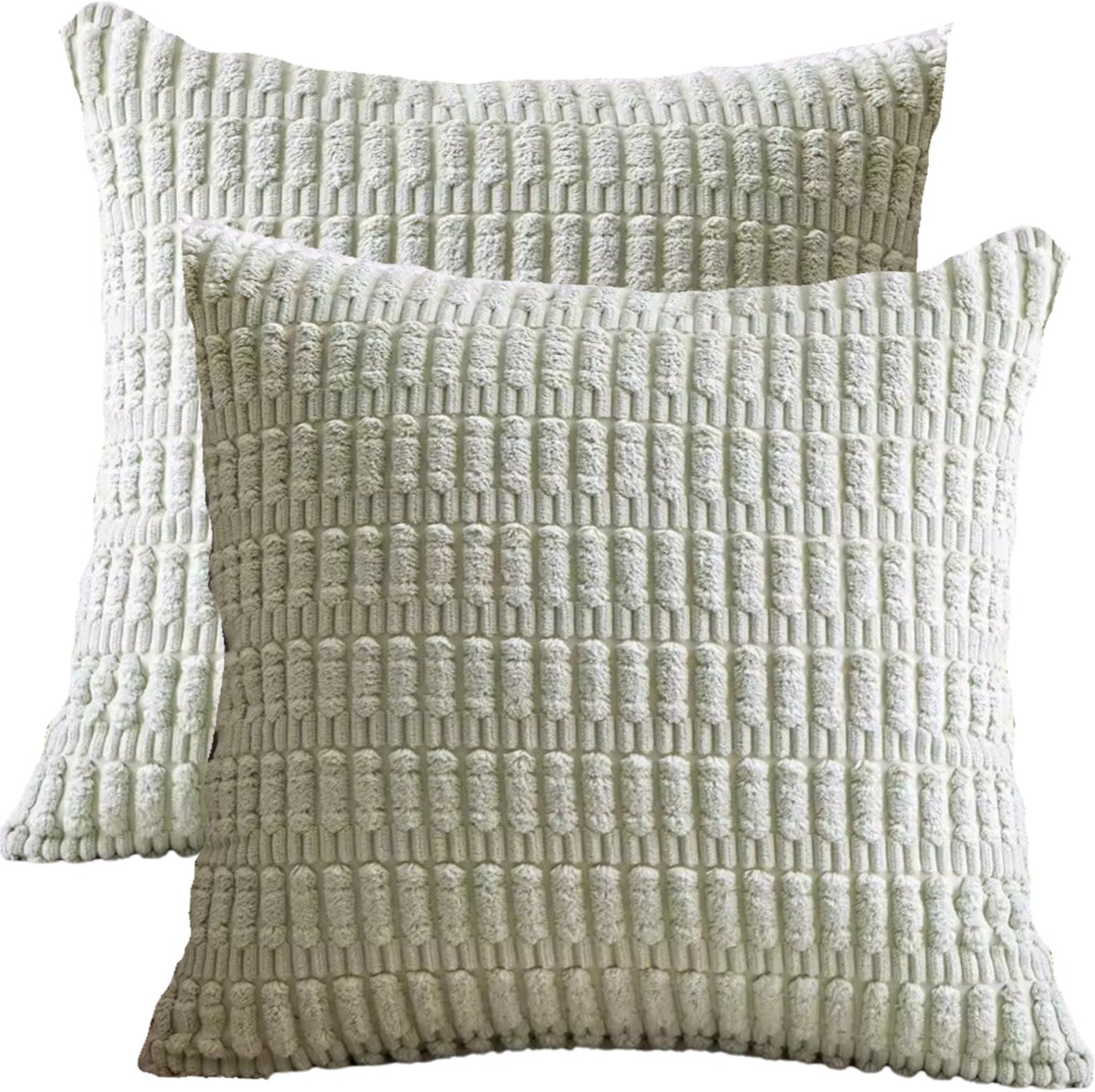 Sierkussenhoes Mint Groen 45x45 cm Set van 2 - Vertikaal Effen Rib Motief Dit zijn Kleurrijke Moderne Woonkamer Kussenshoezen van LiveOnce
