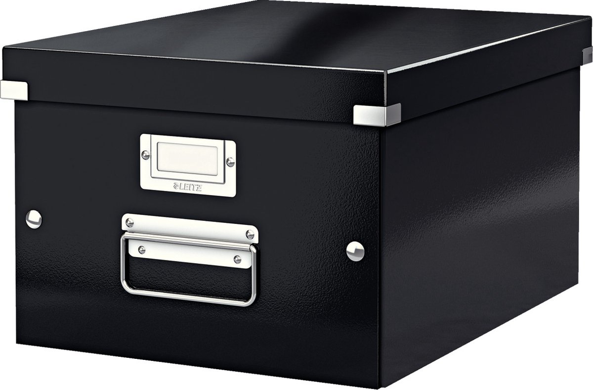 Leitz WOW Click & Store Middelgrote Kartonnen Opbergdoos - 85% Gerecycled Karton - 28.1 x 37 Cm (BxD) - Voor A4 Formaten - Ideaal voor Kantoor En Thuiswerken - Zwart