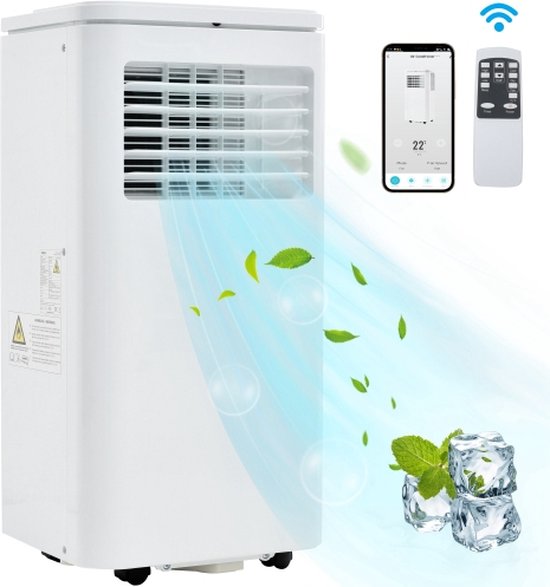 Mobiele airconditioner 9000 BTU 2,5 kW, energiezuinig, R290 koelmiddel, luchtontvochtiger, afstandsbediening, timer