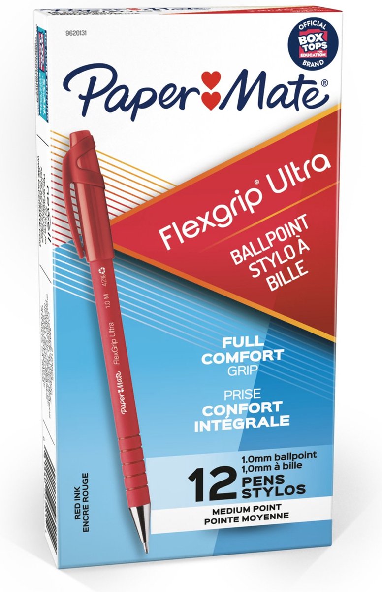 Balpen -Paper Mate Flexgrip Stick - rood - medium - doos 12 stuks