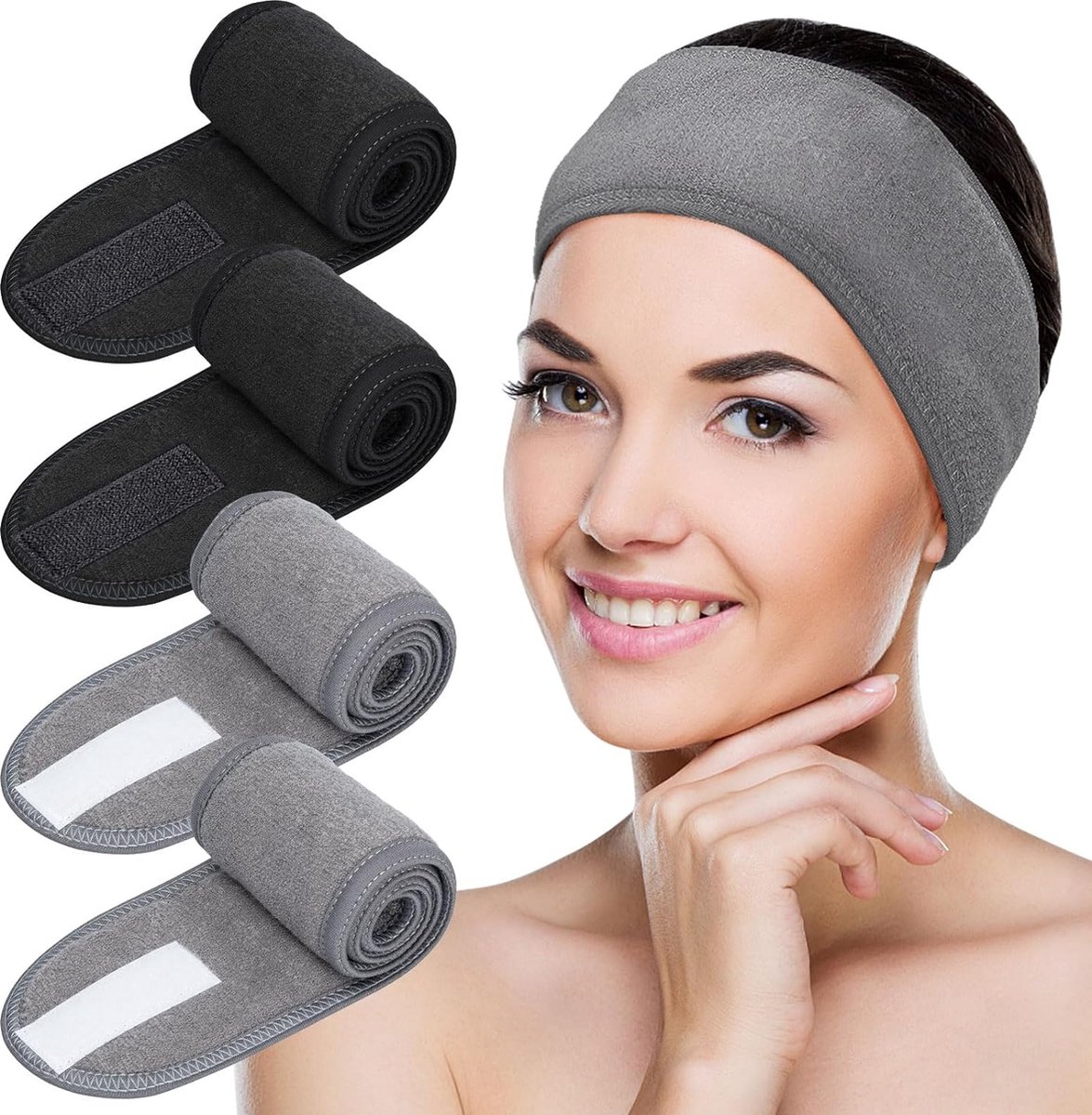 4-delige Spa Hoofdband Set voor Gezichtsverzorging en Make-up - Badstof