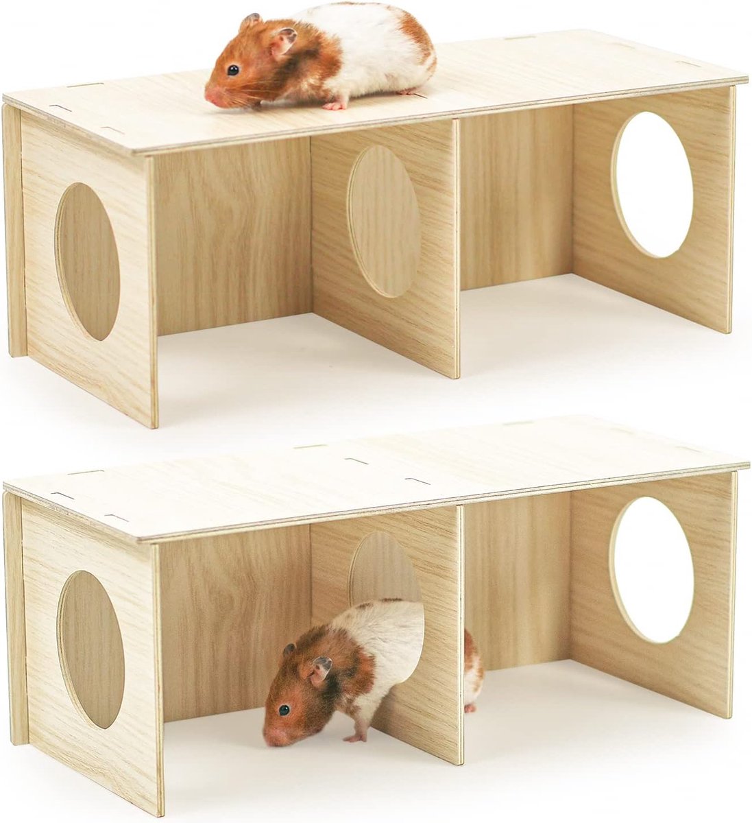 Set van 2 hamsterhuisjes, houten hamsterschuilplaats met ladder, doe-het-zelf speelgoedkooi-decoratieaccessoires voor cavia’s, dwerghamsters, goudhamsters en gerbils (H2)