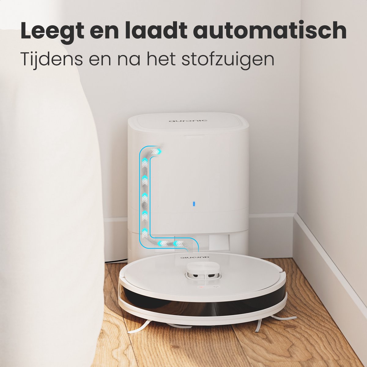 Afbeelding 3 van Auronic Robotstofzuiger - Met Dweilfunctie - WiFi en App - Laadstation - Huisdieren - Dweilrobot - Laser Navigatie - Automatisch Leegstation - Wit