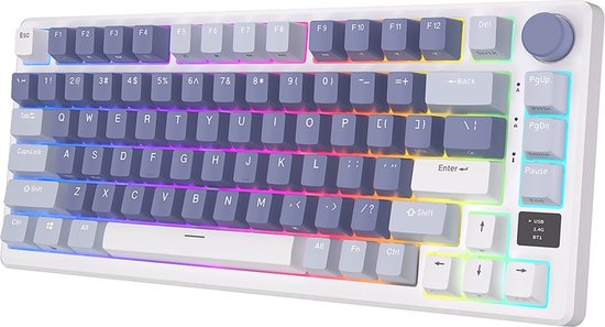 Royal Kludge RKM75 - RGB Mechanisch Gaming Toetsenbord - Met Display - Foam Touch - Ocean Blue - Bluetooth - Hot Swappable Switch - Brown Switches - Inclusief Stofkap