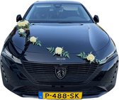 autodeco.nl CELINE GEEL Luxe Trouwauto Versiering - Bruidsauto Decoratie - Bloemstuk voor op de Motorkap - Gele Rozen met Decoratieve Bladeren - Autodecoratie - Trouwdag Versiering - Bruiloft Decoratie