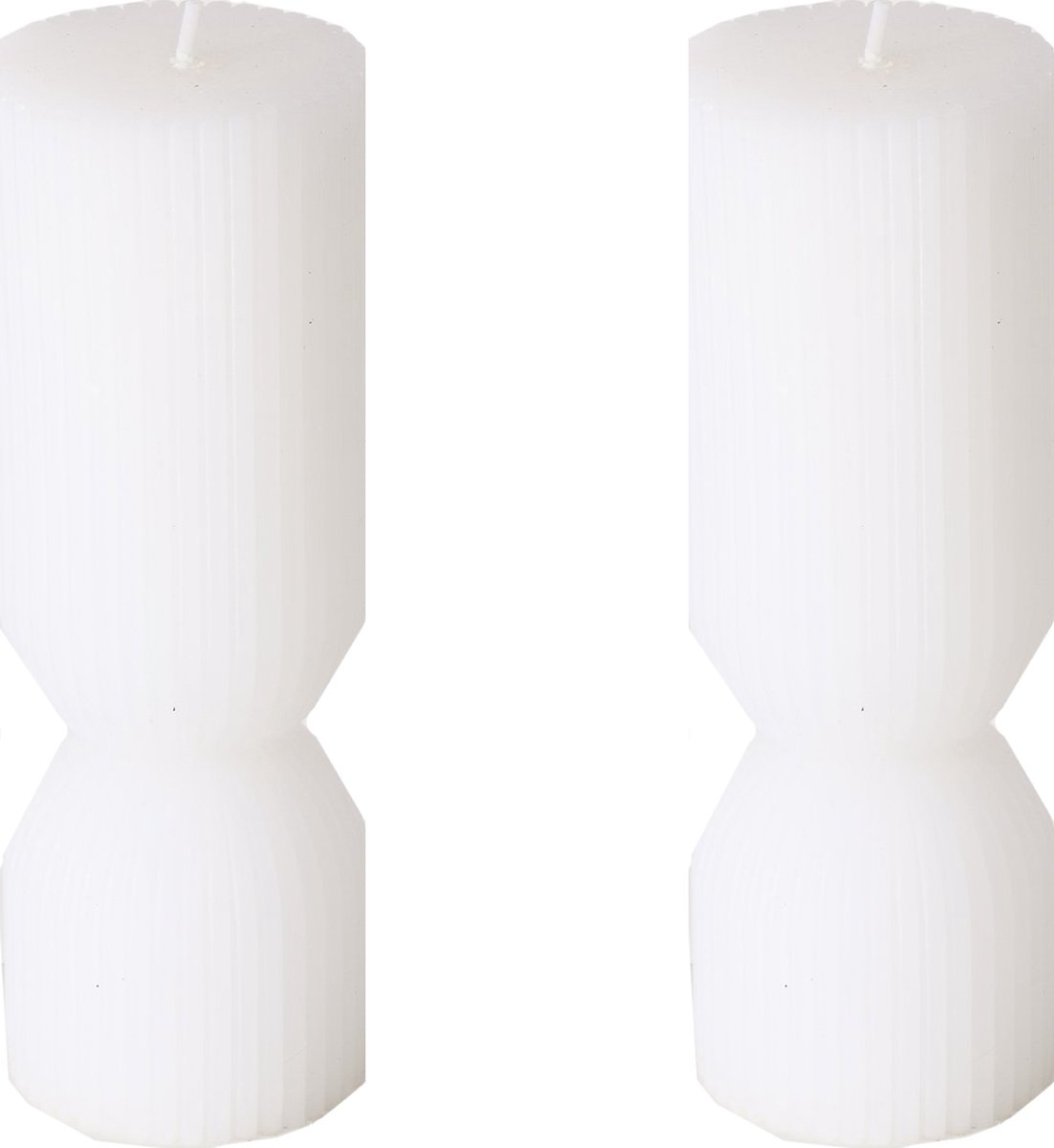 Boltze Stompkaars Boltze Twist ribbel 17 cm wit set van 2