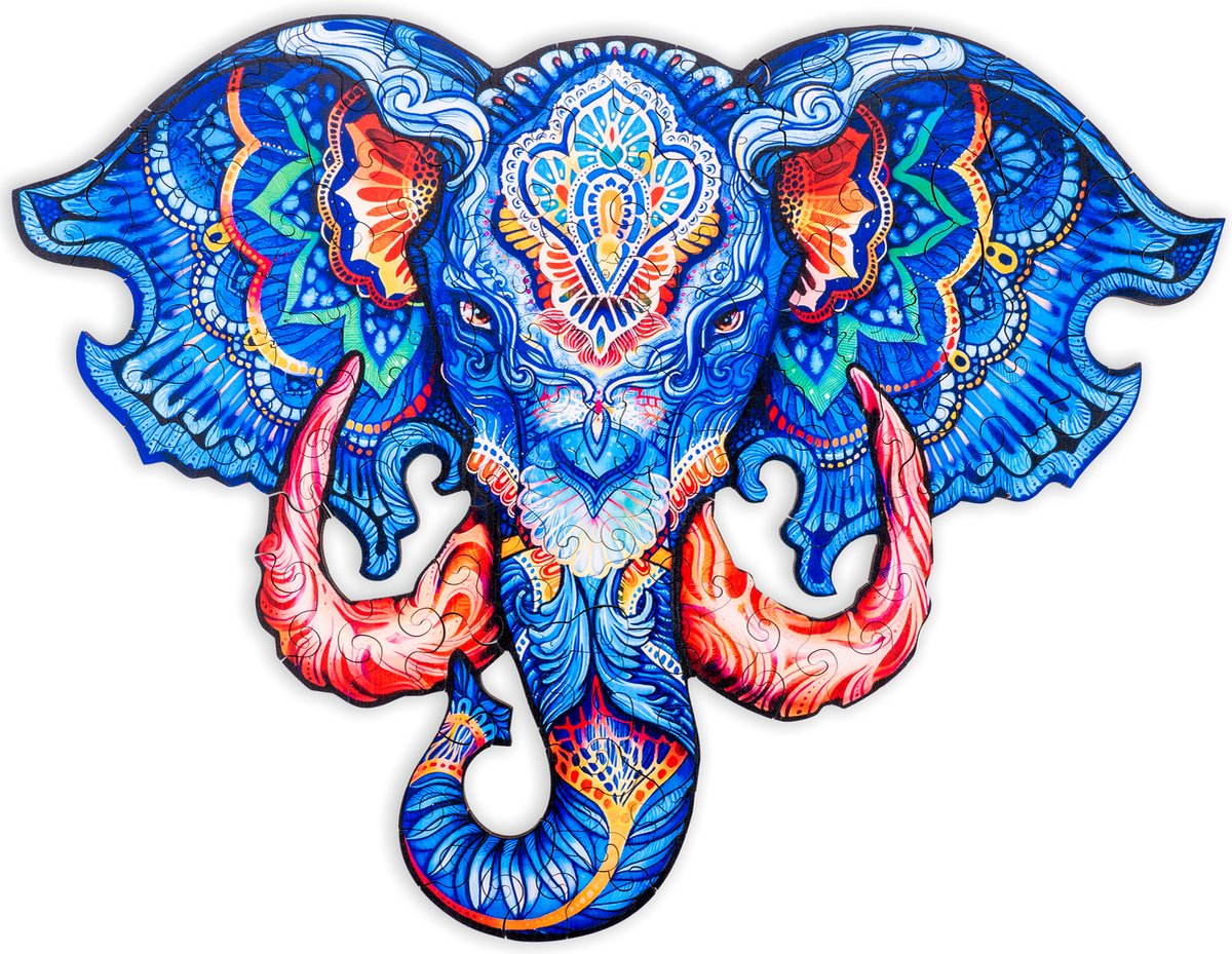 Houten Puzzel Olifant Hoofd – 83 Unieke Puzzelstukjes – A4 Formaat Houten Legpuzzel – Dieren Puzzelspel – Educatief Denkspel – Inclusief Opbergetui – Engelhart