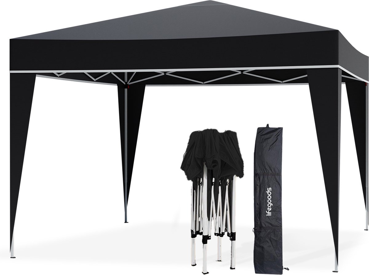 Bol.com LifeGoods Partytent - Opvouwbaar - 3x3 m - Easy Up - Paviljoen - Vouwtent - Met Draagtas - Zwart aanbieding