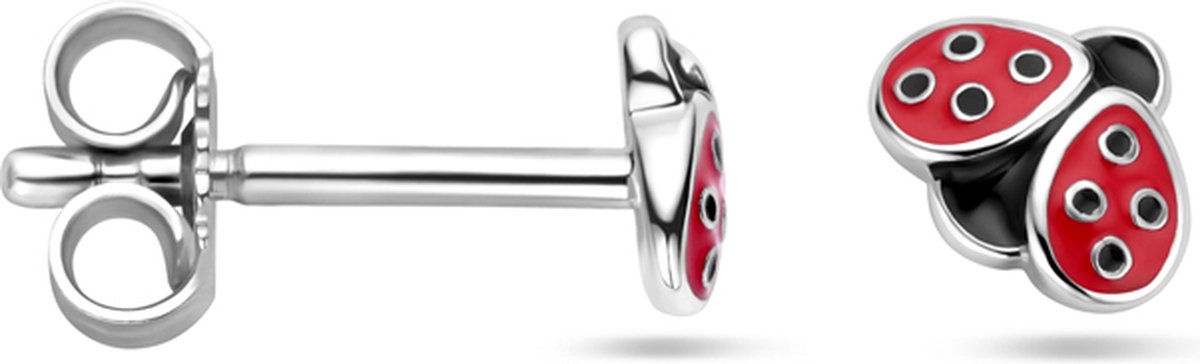 Yep! oorknoppen lieveheersbeestje emaille - Zilver