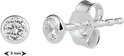 Zilveren oorsteker, 3 mm, met een witte zirkonia steen, gezet in een zilveren kastje.