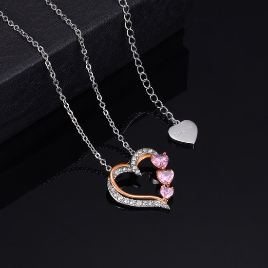 Malinsi Collier Femme Double Coeur Diamant - Argent Or Rose Complet Acier Inoxydable - Colliers pendentif - Cadeau pour femme