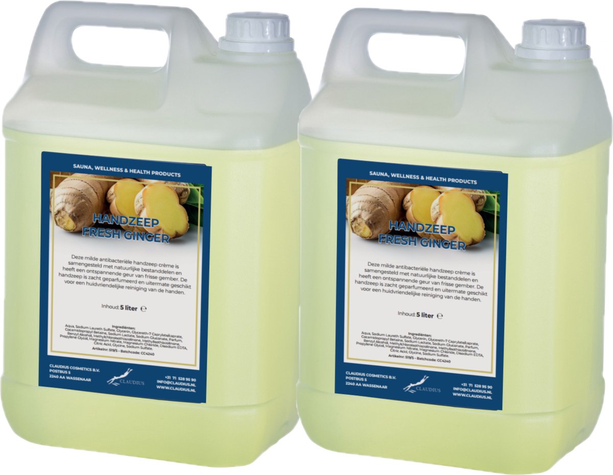 Goedkoopste Handzeep Fresh Ginger 5 liter - set van 2 stuks - navulling - Voordeelverpakking