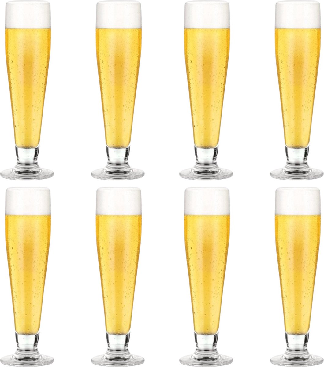 Professionele Bierglazen (8 stuks) 260ml (Met Voet) Bierglas Bier Glas 26cl 0.26L Pils Glazen set Hoogwaardige Kwaliteit Vaasje Speciaal Bier Weizen