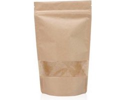 Stazakken 500ML 50stuks | 225 x 130 x 70 mm | Met Venster | Kraftpapier | Gripseal | Voedselveilig | Hersluitbaar | Luchtdicht