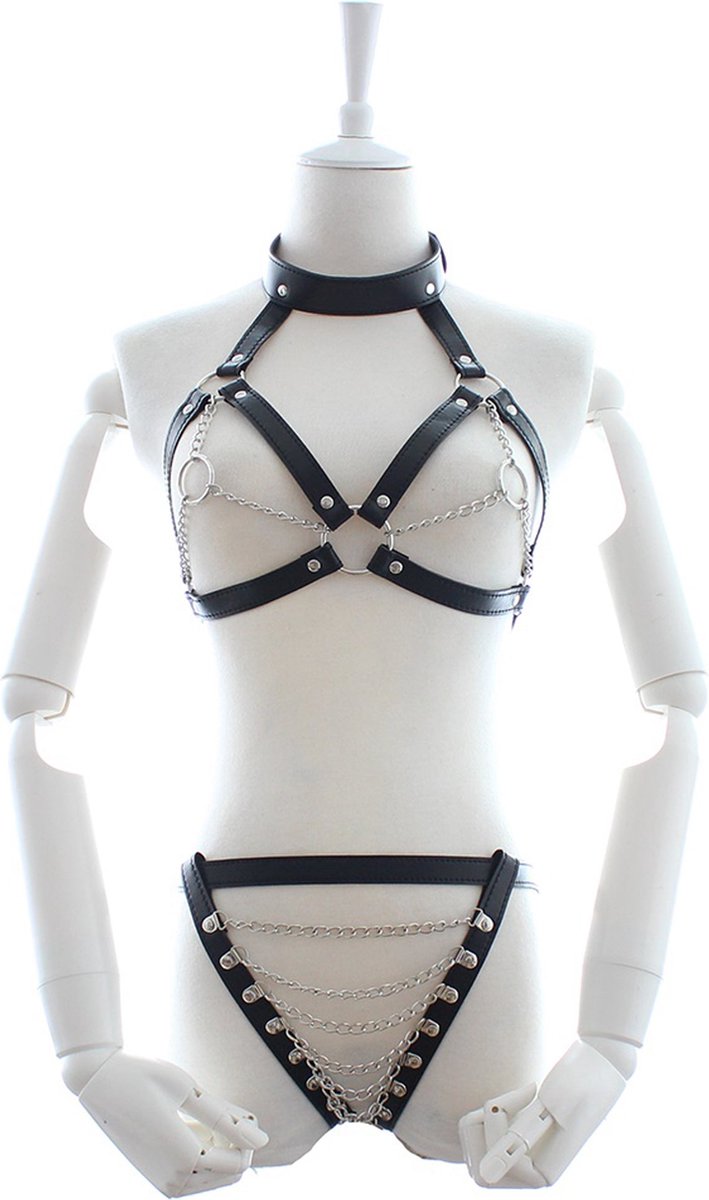 Fixxx - Fetish BH en Slipje - Set Nr. 3 - PU-Leer - One Size - Zwart
