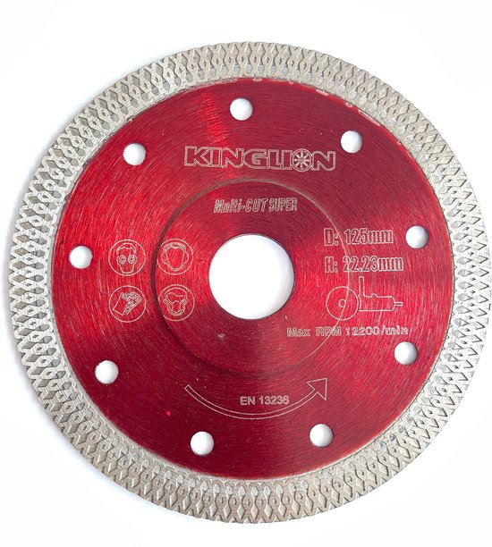 KINGLION diamantzaagblad 125mm. Rood met zilveren zaagrand. Tekst "KINGLION Multi-CUT SUPER".