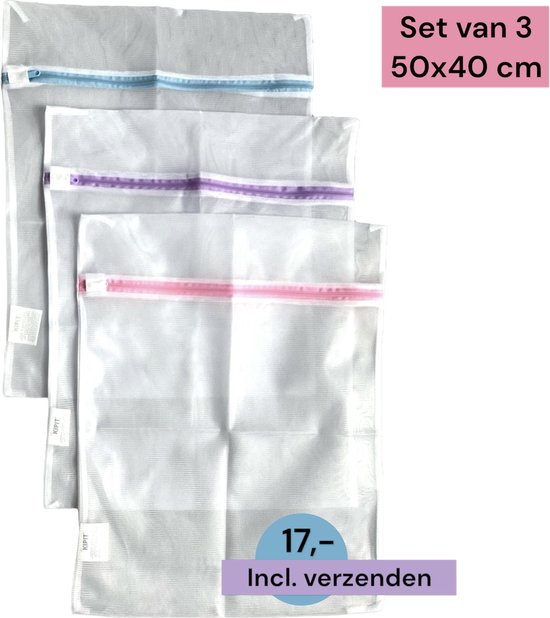 Wasnet middelgroot met rits - Set van 3 - 50 x 40 cm - Inclusief verzenden - Middelgrote wasnetten - Ritssluiting - Wasnetjes - Washing Bag - Waszakken - Waszak - Transparant - Wit - 100% polyester - Bescherm je wasgoed en wasmachine