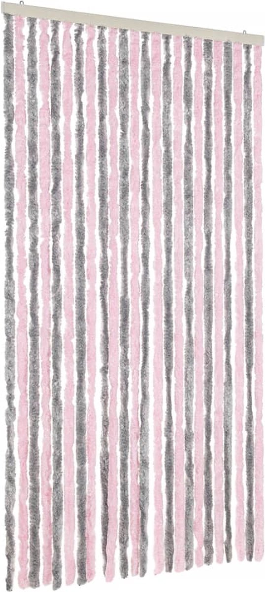 vidaXL - Vliegengordijn - 100x220 - cm - chenille - zilvergrijs - en - roze