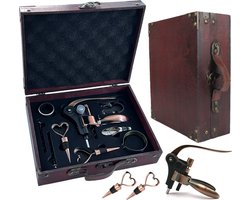 Luxe Kurkentrekker en Wijnaccessoires Set 9 in 1 - Wijnopener - Flessenopener - Vintage Stijl Geschenkdoos - Cadeautip