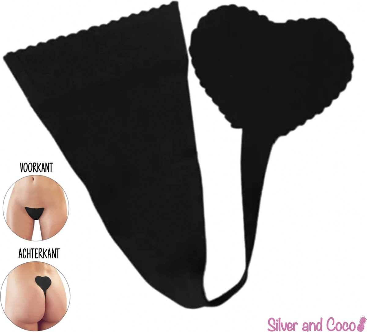 SilverAndCoco® - Plak String Naadloos / Seamless Onderbroek Dames / Zacht Brazilian Slipje / Naadloos Stretch Ondergoed Vrouw / Zwarte Strings Dames Lingerie Broekje Slip - Zwart / Black Medium M