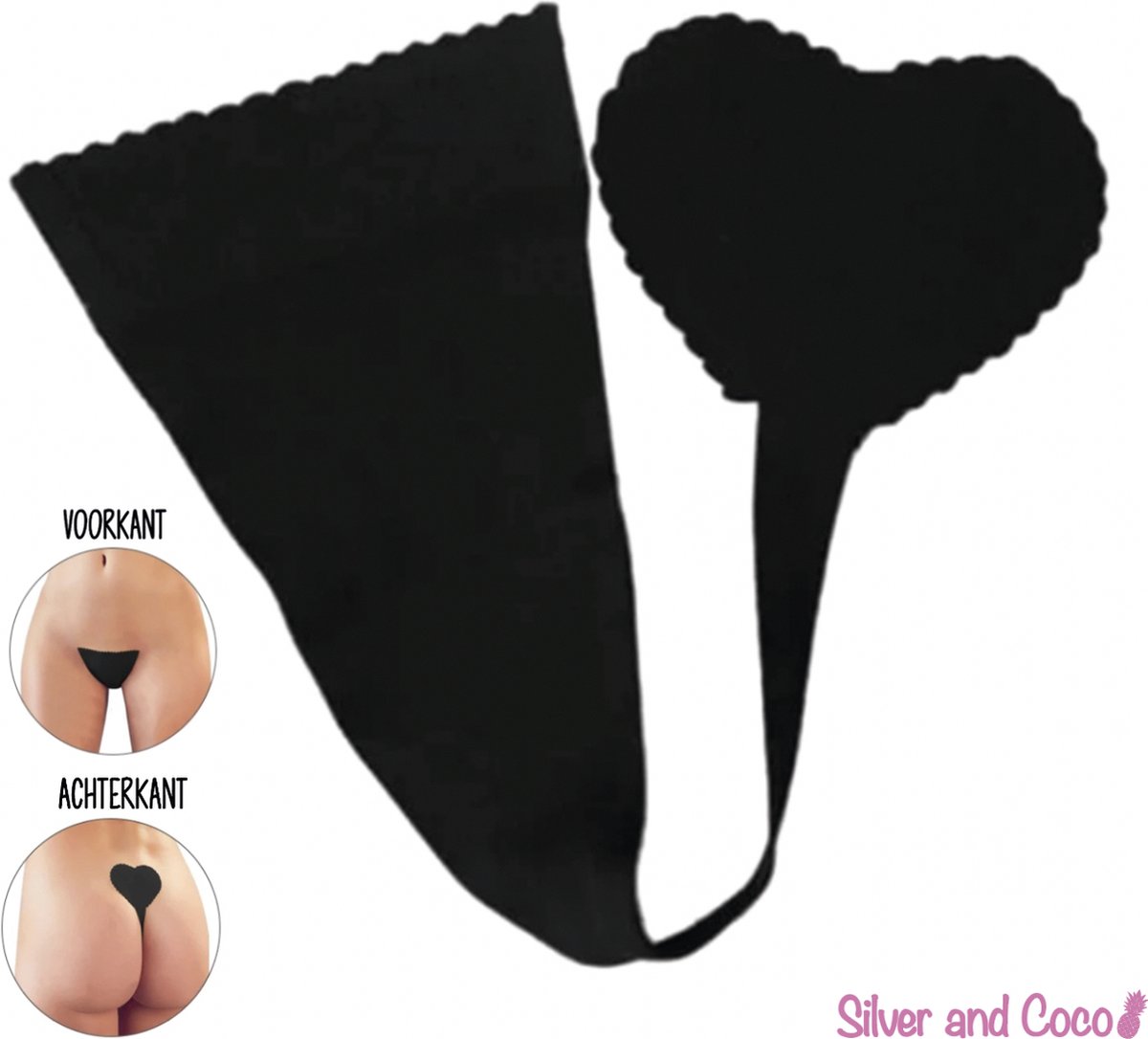 SilverAndCoco® - Plak String Naadloos / Seamless Onderbroek Dames / Zacht Brazilian Slipje / Naadloos Stretch Ondergoed Vrouw / Zwarte Strings Dames Lingerie Broekje Slip - Zwart / Black Large L