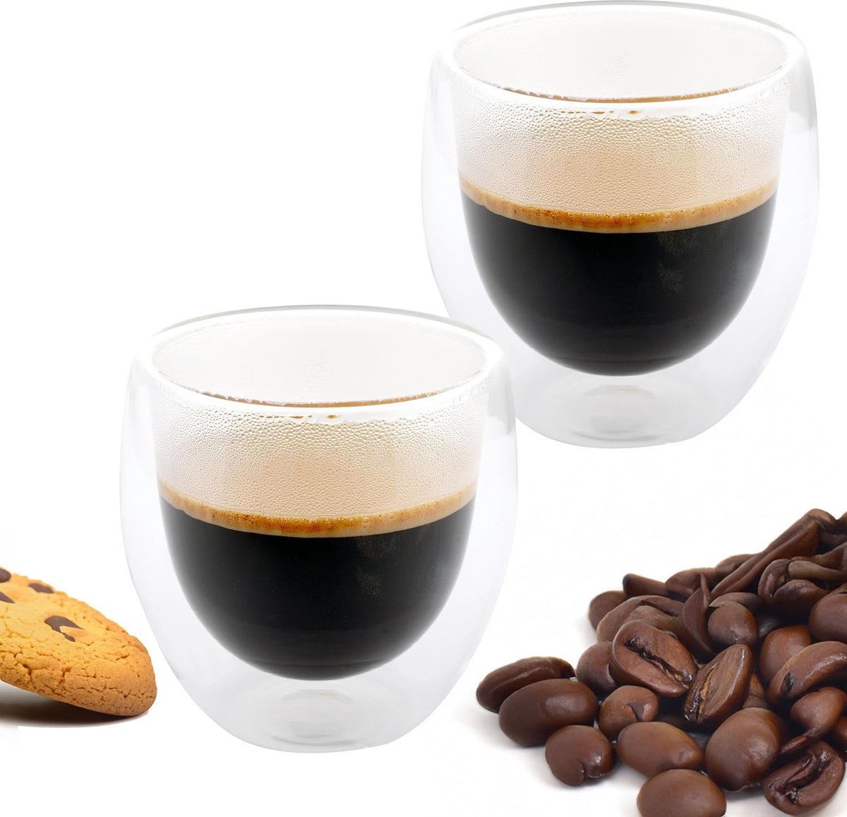 Nordic Schiller Dubbelwandige theeglazen koffieglazen - Cappuccino glazen - Warme en koude dranken koffietassen dubbelwandig - 250 ML - Set van 2