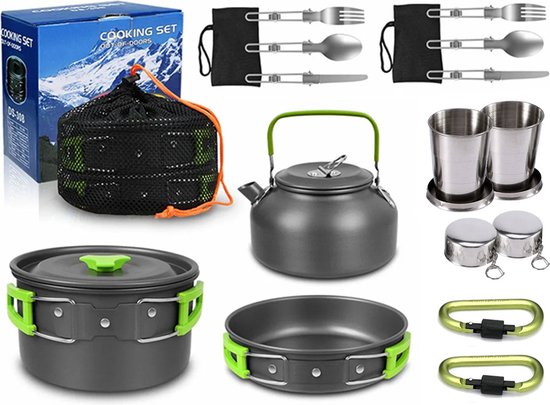 Ensemble de poêles de Camping, poêle à frire bouilloire Kemping 18 pièces en 1