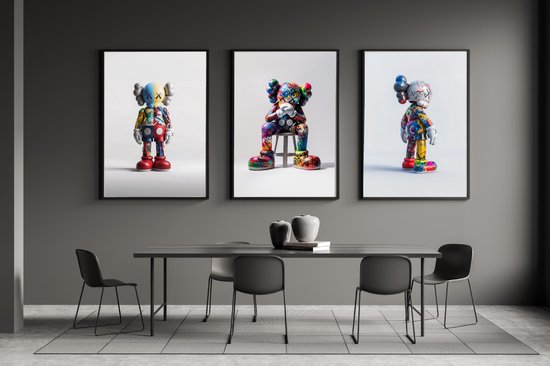 Poster op Hoge kwaliteit set van 3 pvc - 60x90cm (zonder frame) - Wall street Art - Wanddecoratie - Canvas - kaws Graffiti wallpaper - Uniek design