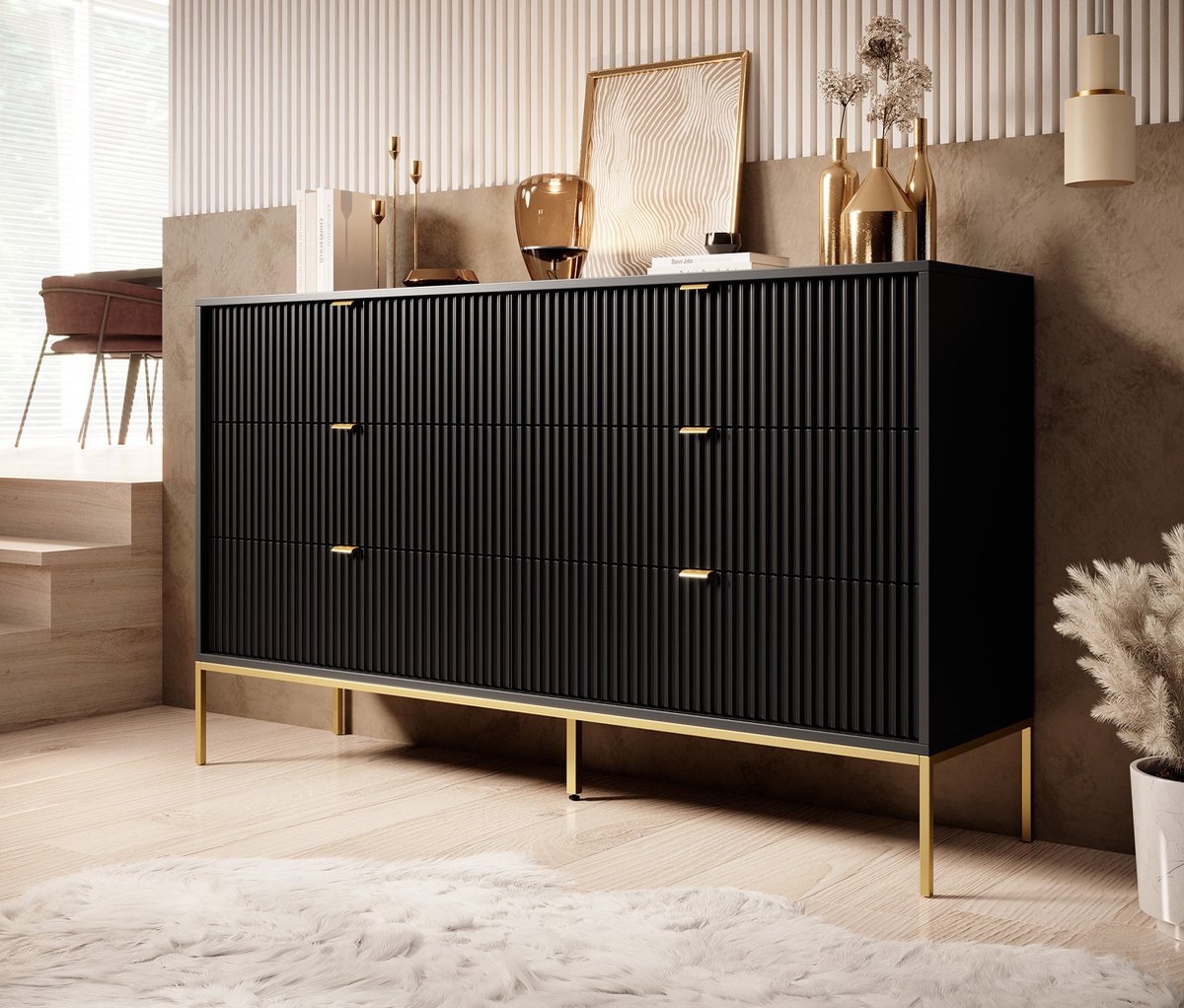 MEUBELLA Ladekast Navil 2 - Zwart - 154 cm