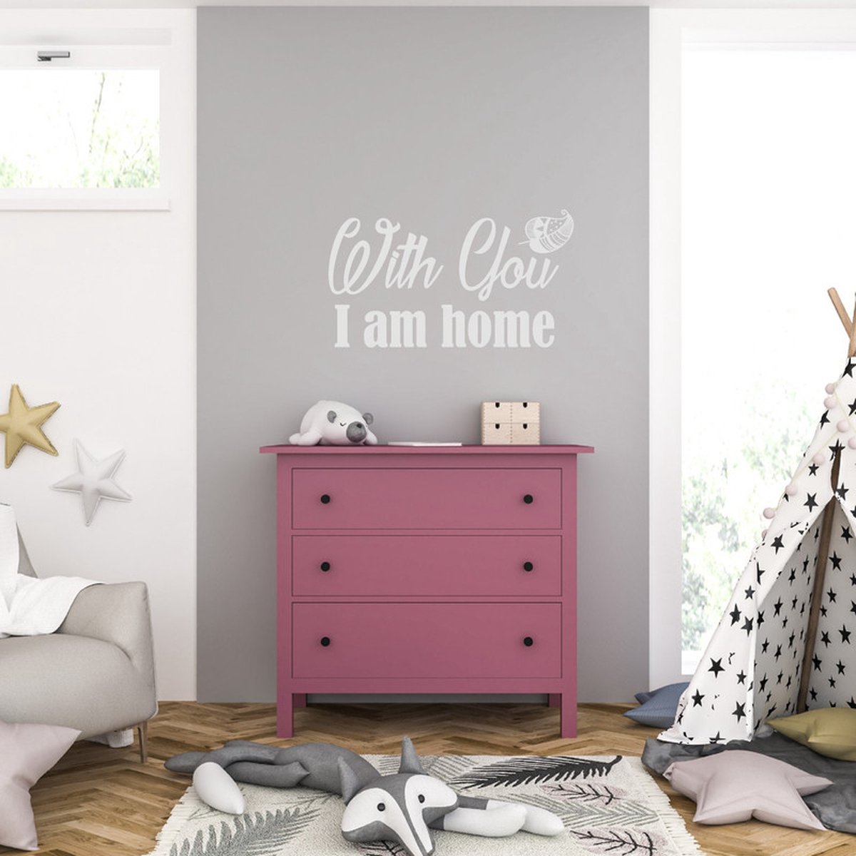 MC Living Muursticker - With You I Am Home - 58 x 103 - Licht Grijs