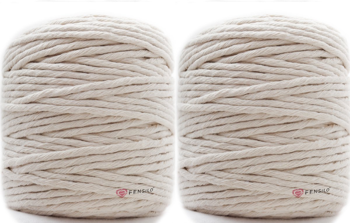 200 Meter 5mm Naturel macramé katoenen koord Macrame Touw - Plantenhanger Zelf Maken - Boho Decoraties - Macrame Garen Set -FENSILO