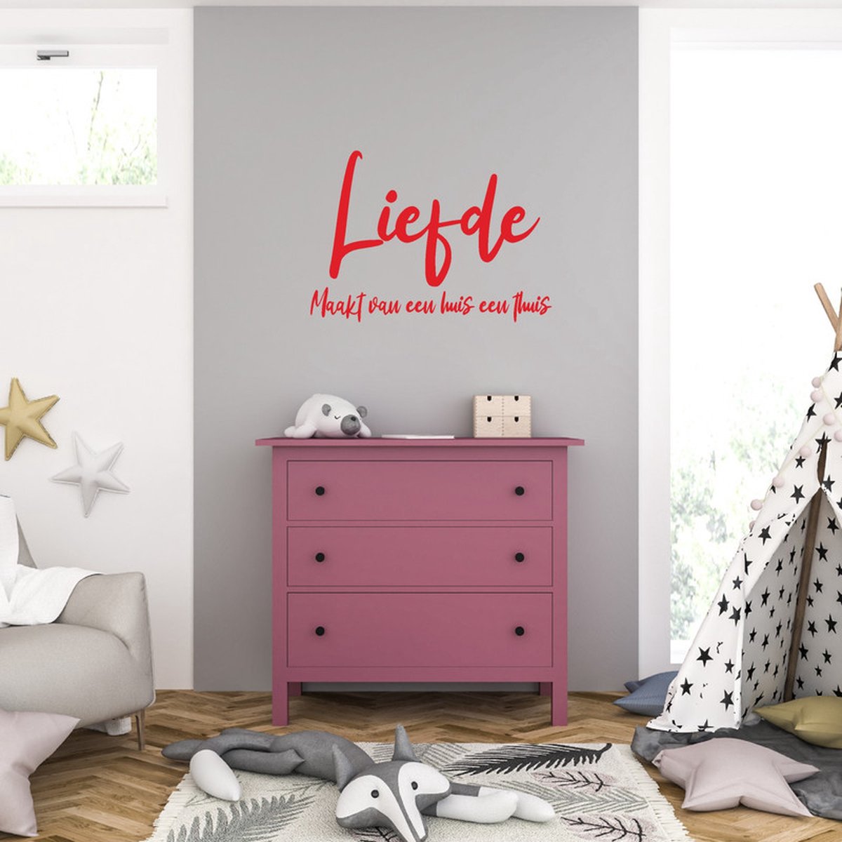 Muursticker - Liefde Maakt Van Een Huis Een Thuis - 46,4 x 64,8 - Rood